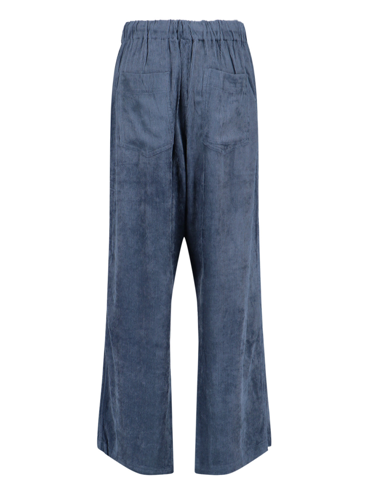 Ribbed Blue Fabric Pants with Adjustable Drawstring