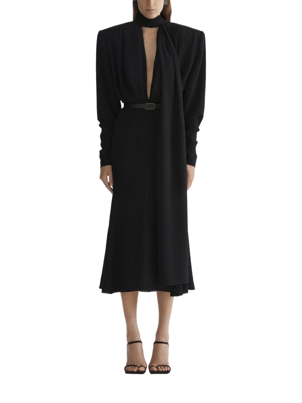 Midi Dress with Plunging Neckline