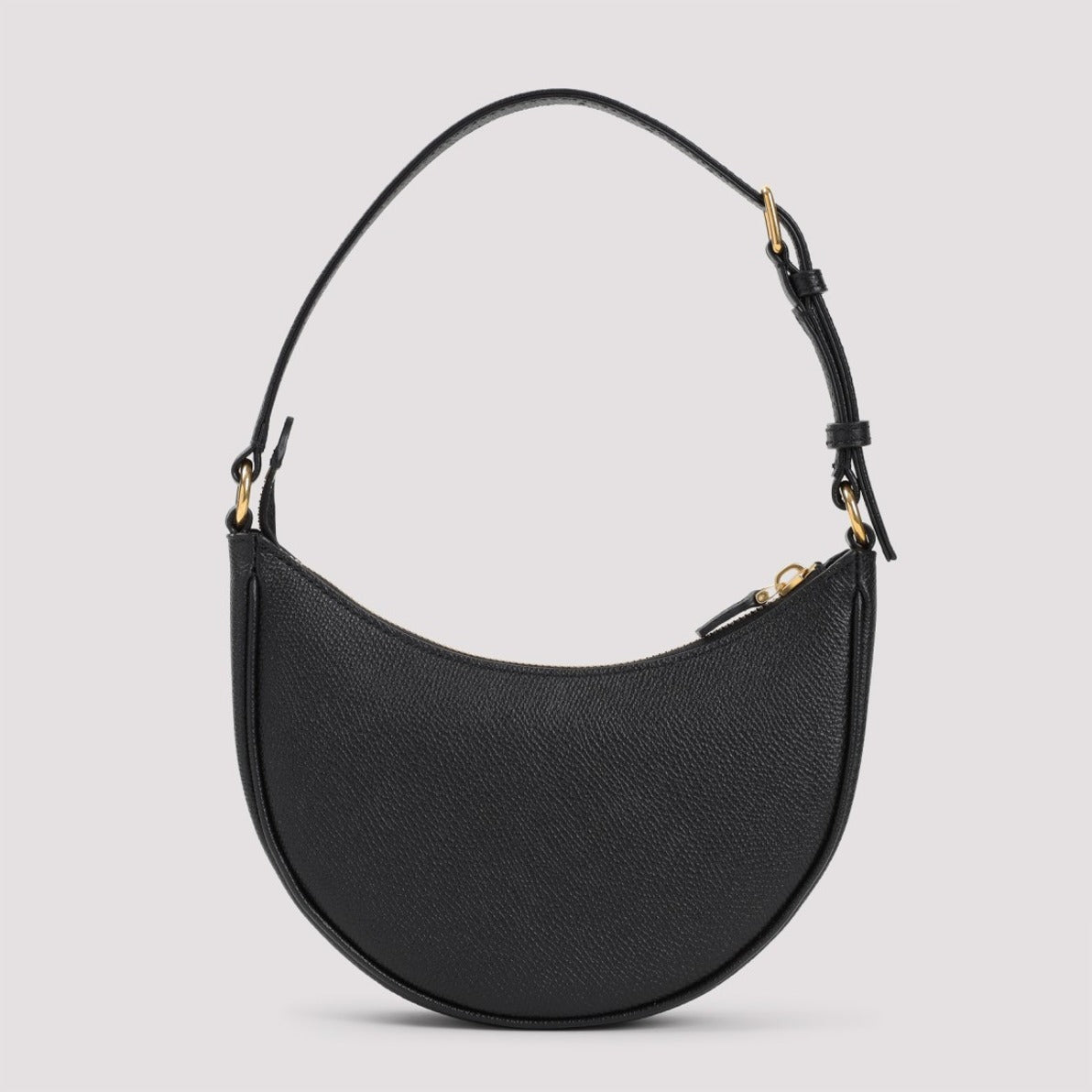 Compact Crescent-Shaped Grained Calf Leather Handbag