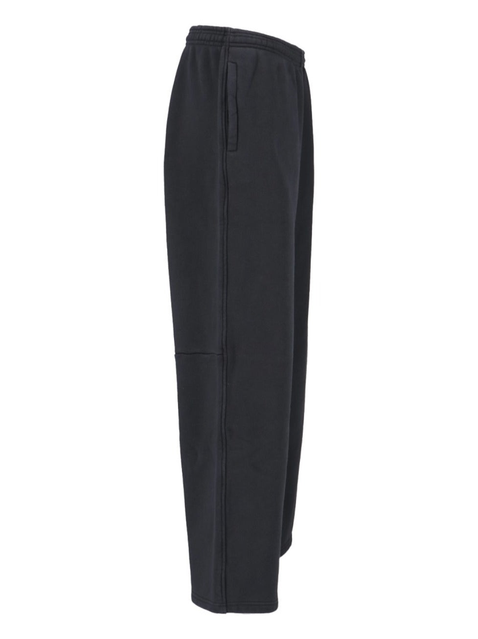High-Waisted Black Cotton Sweatpants With Logo Embroidery