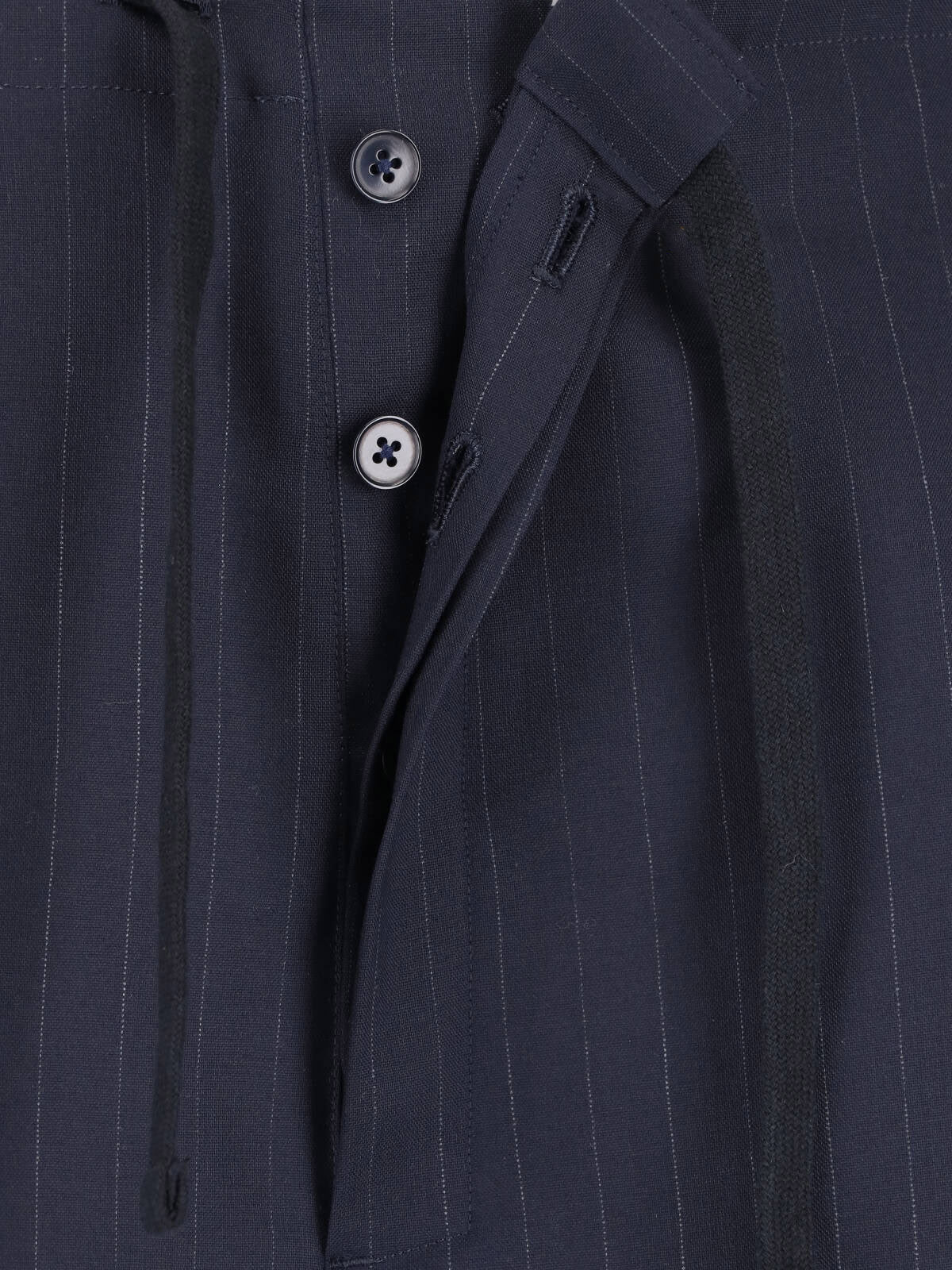 Navy Blue Pinstripe Mid-Rise Wool Shorts