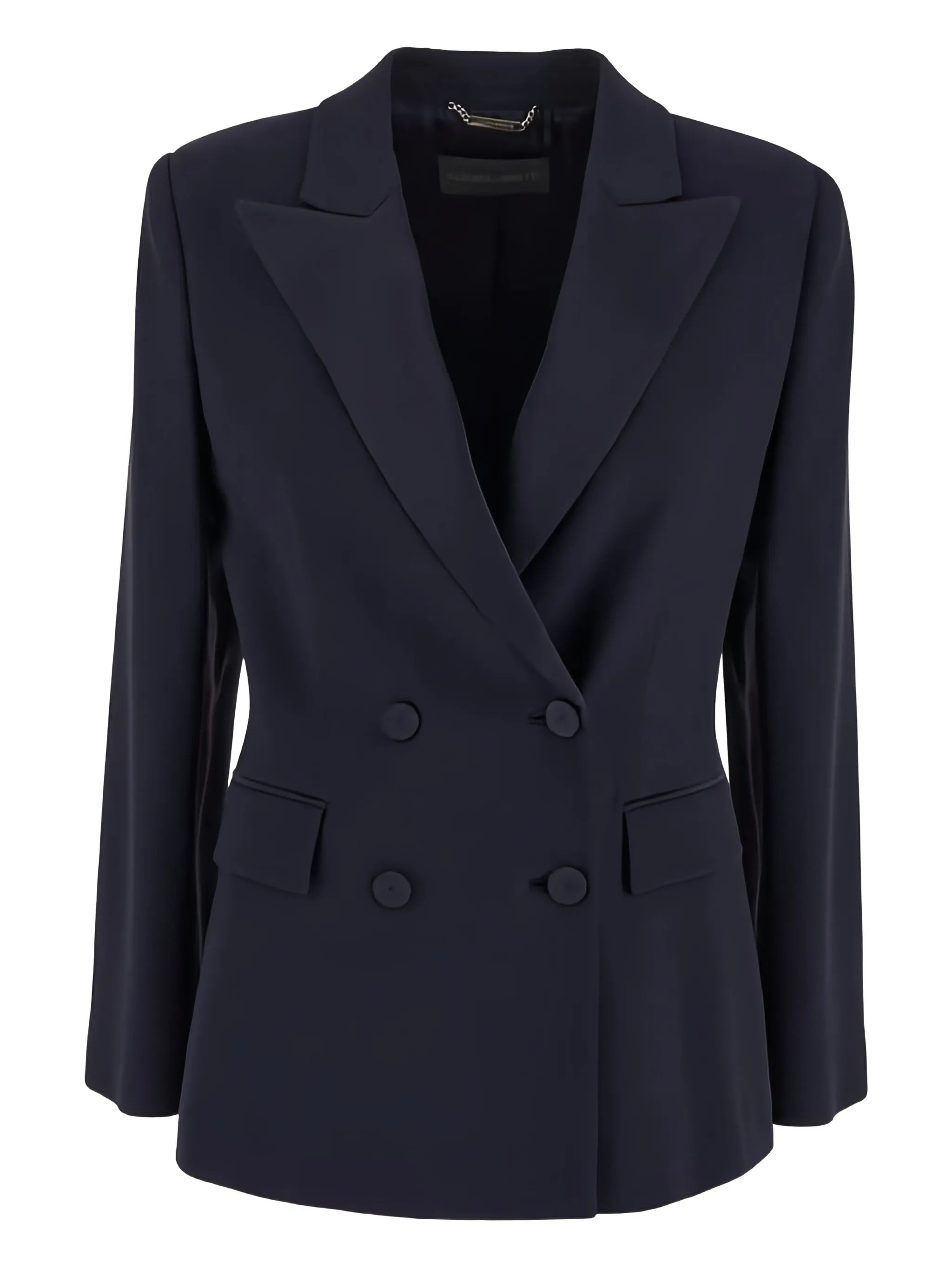 Black Blazer Enver Double-Breasted Satin Blazer