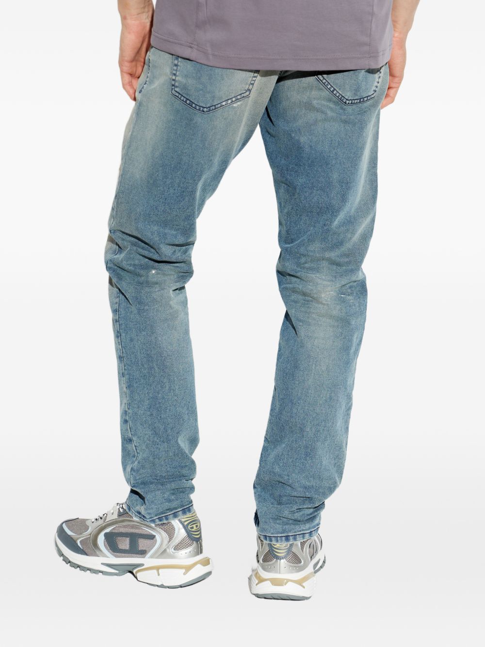 Faded Blue Drawstring-Fastening Jeans With Five Pockets