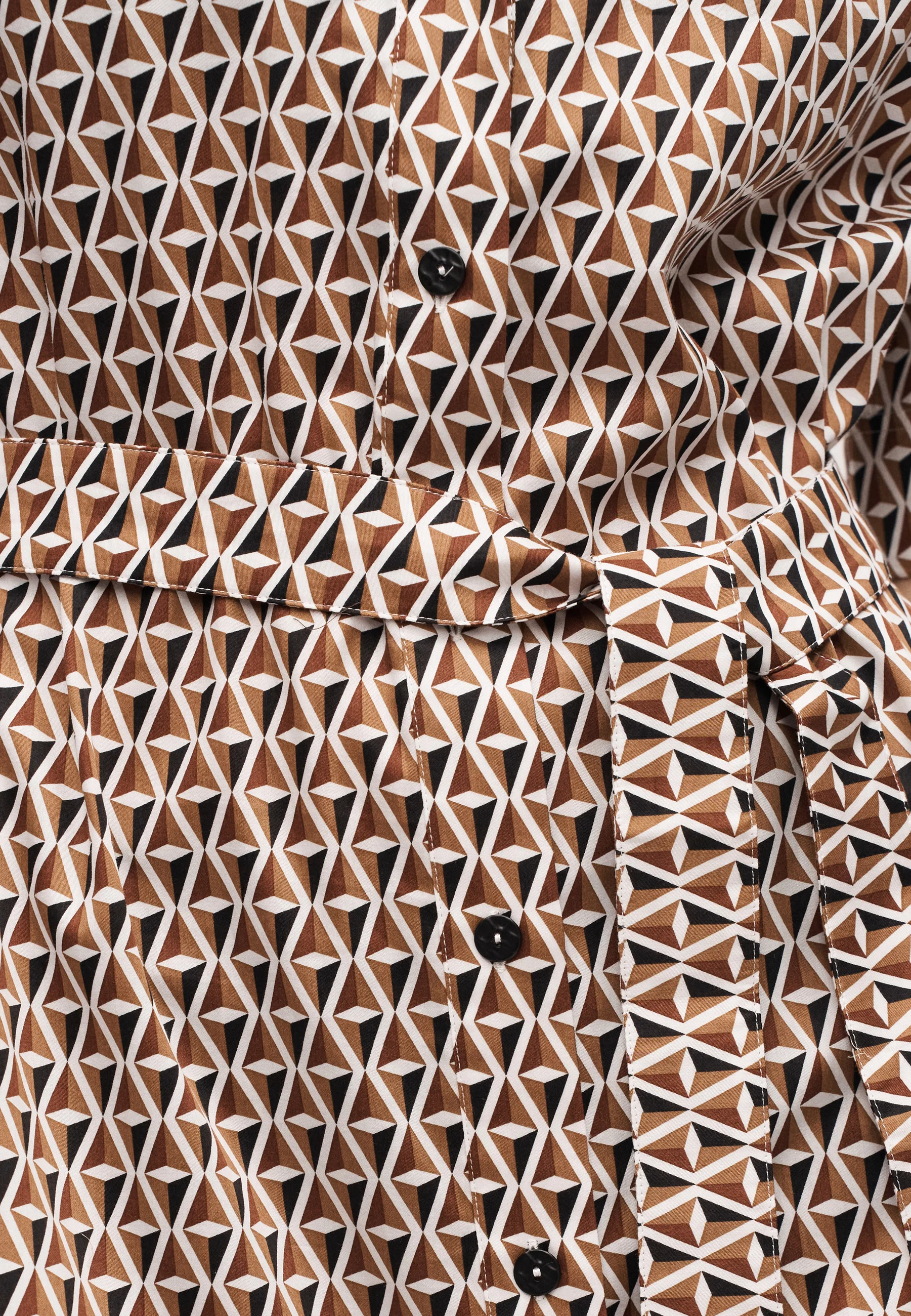 Short-Sleeved Geometric Dress with Button-Down Front