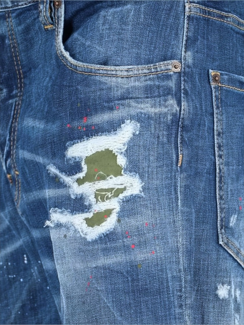 Distressed Blue Slim Fit Denim Pants