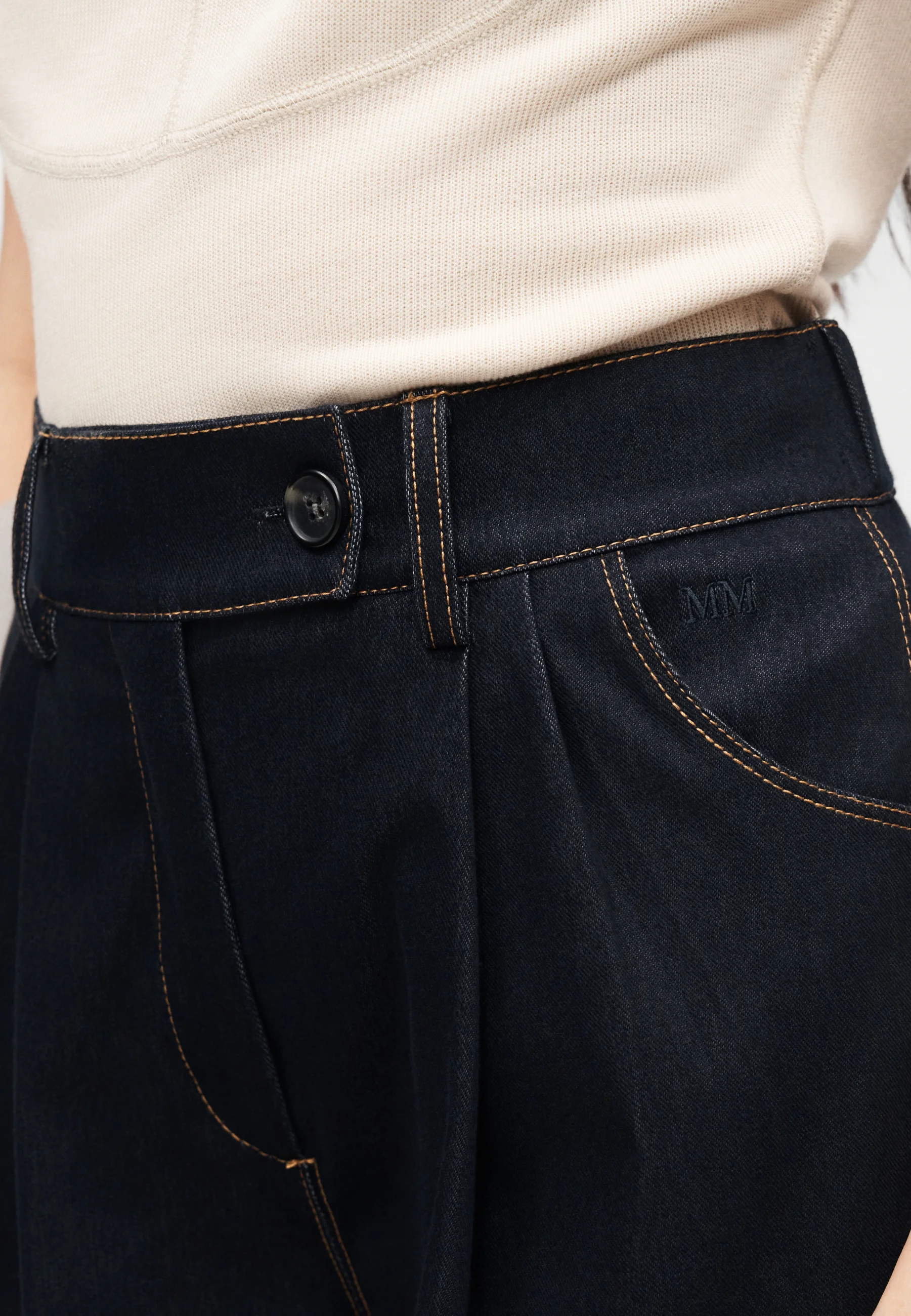Navy Blue Cotton Blend Trousers