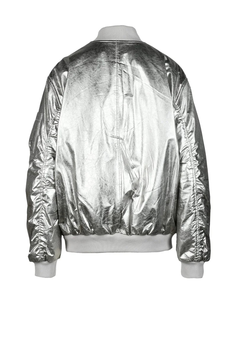 Leather Bomber Jacket - Silver