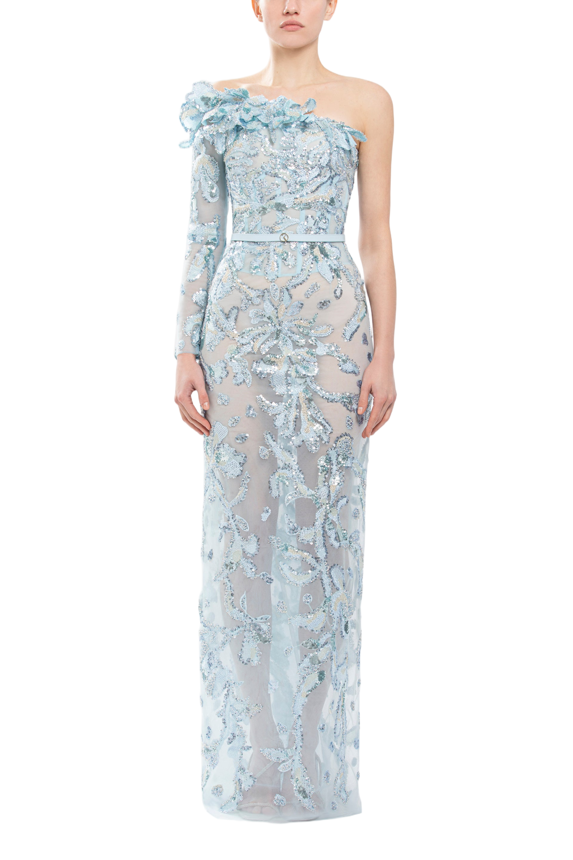 One-Shoulder Embroidered Tulle Dress