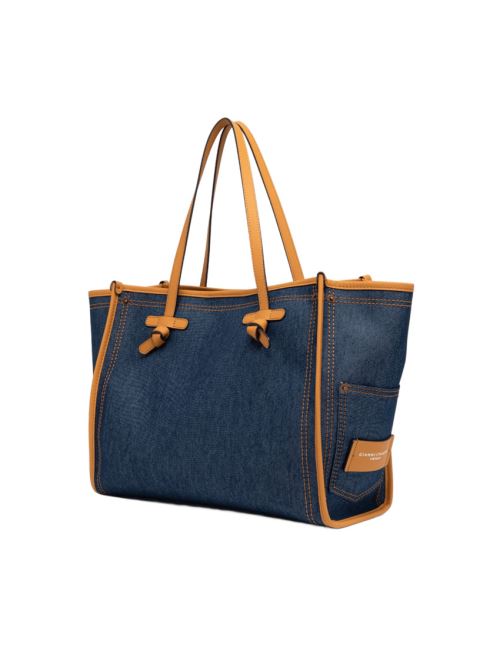 Denim-Effect Handbag with Pouch