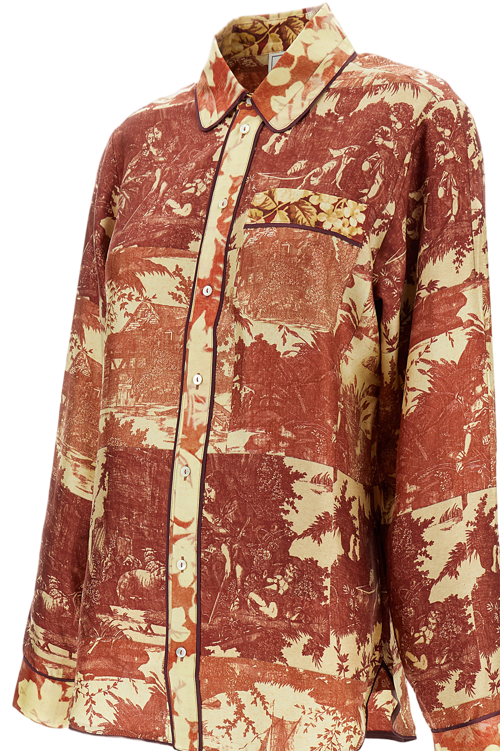 Long-Sleeved Printed Silk Shirt With Classic Collar