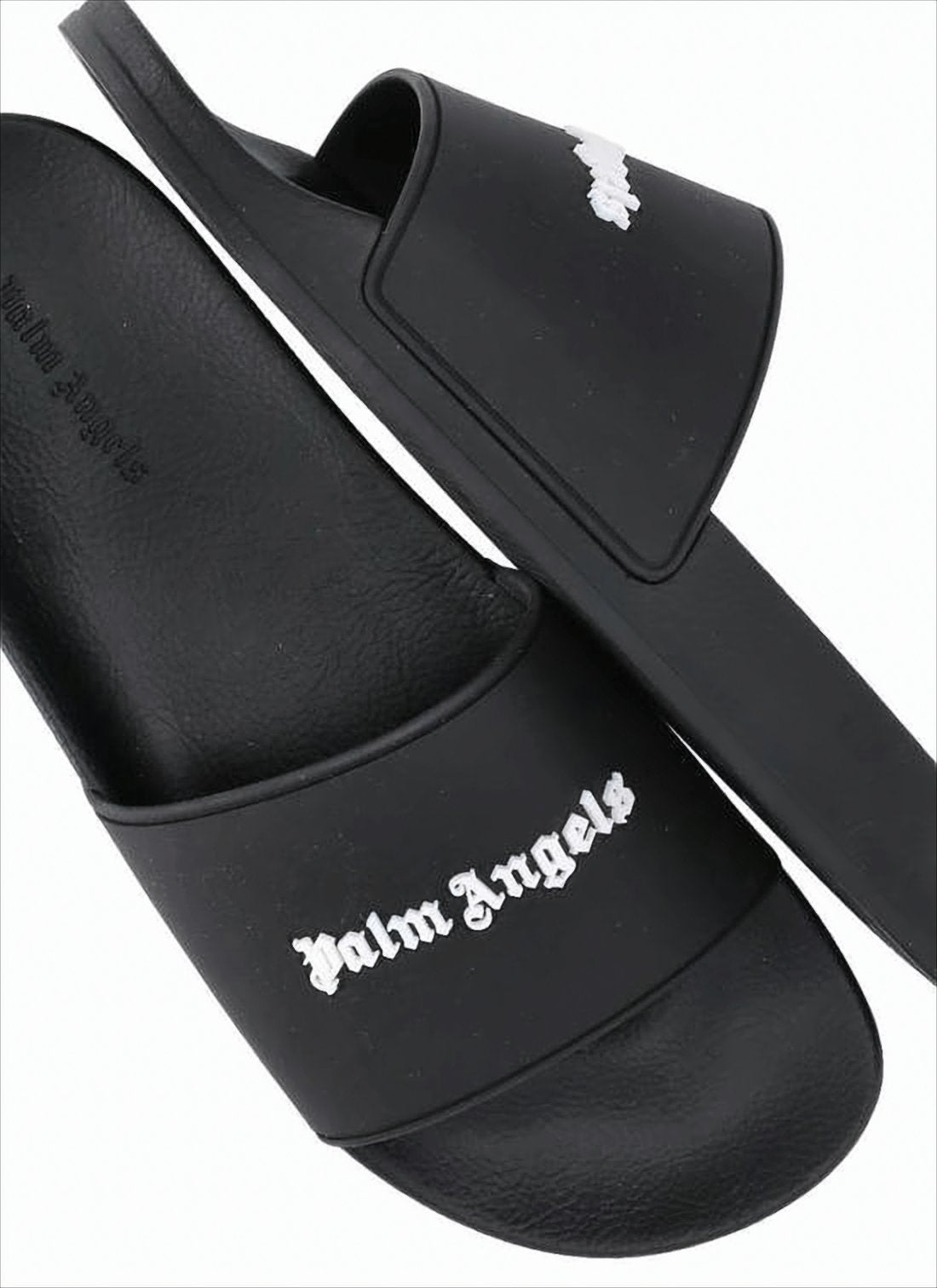Black Slide Sandals With Gothic Text