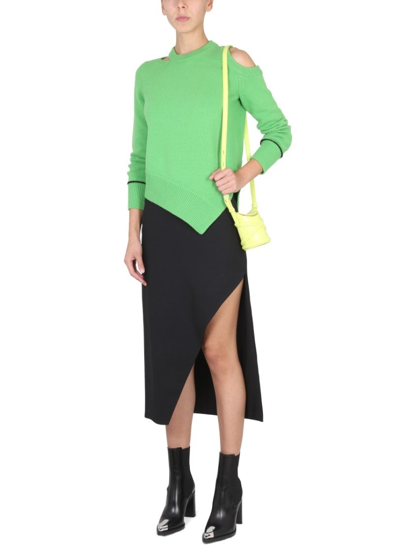 Rib-Knit Sweater With Asymmetrical Hemline