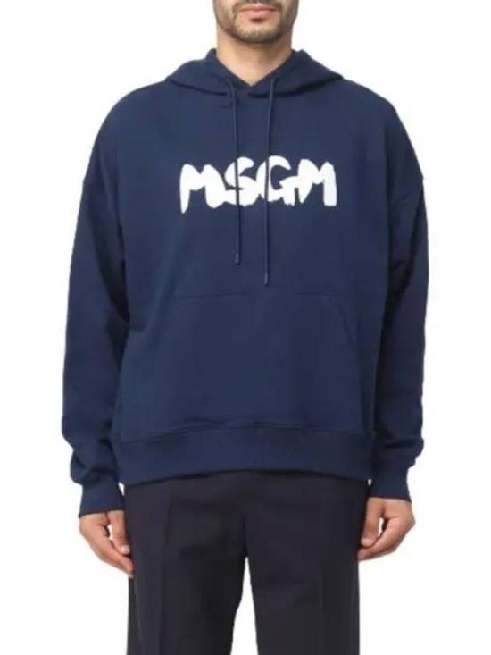 Navy Blue Graphic Hoodie with Drawstring