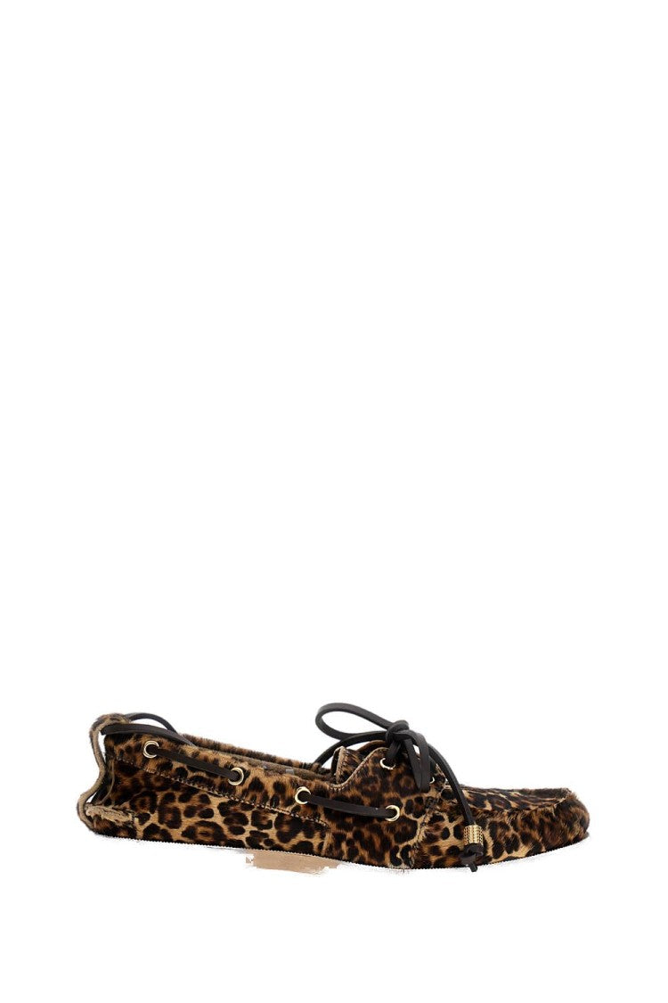 Leopard-Print Pony Skin Boat Moccasin With Rubber Sole