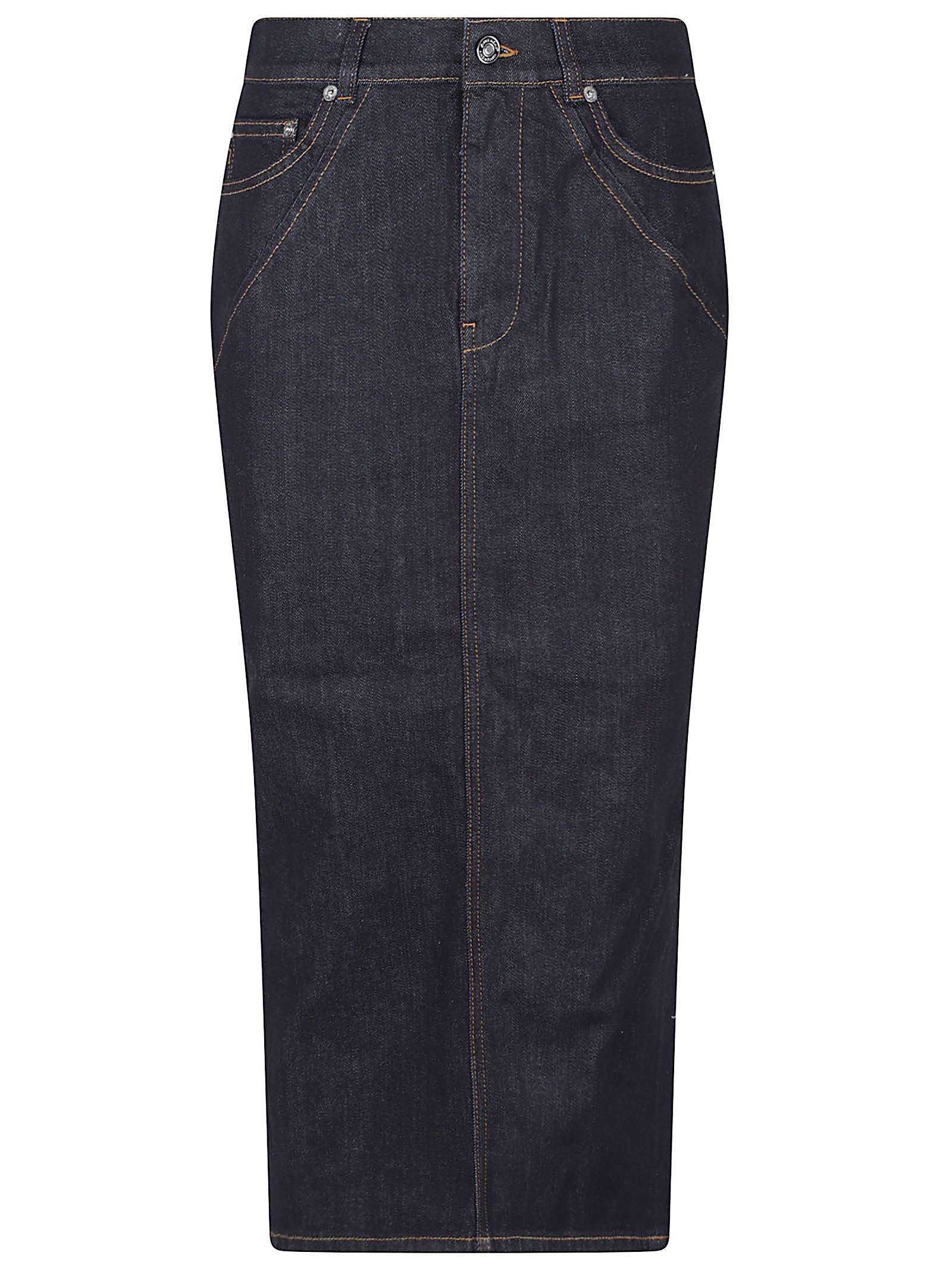 Flared Raw Denim Midi Skirt