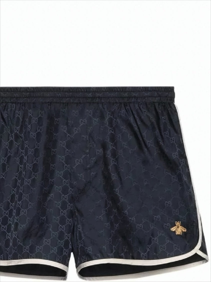 Sporty Black Shorts with Monogram Pattern