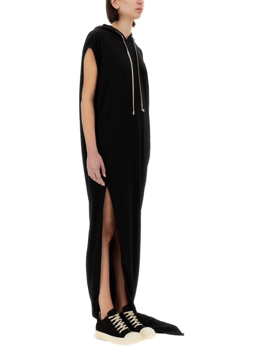 Hooded Black Maxi Dress With Side Slits