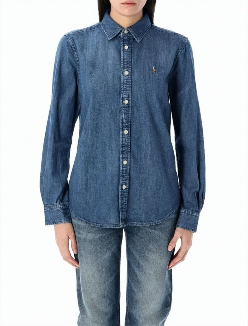 Classic Denim Blouse with Button-Down Front
