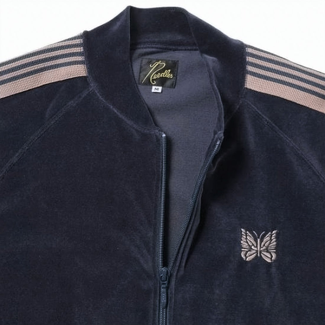 Velvety Blue Zip-Up Jacket with Ribbed Details