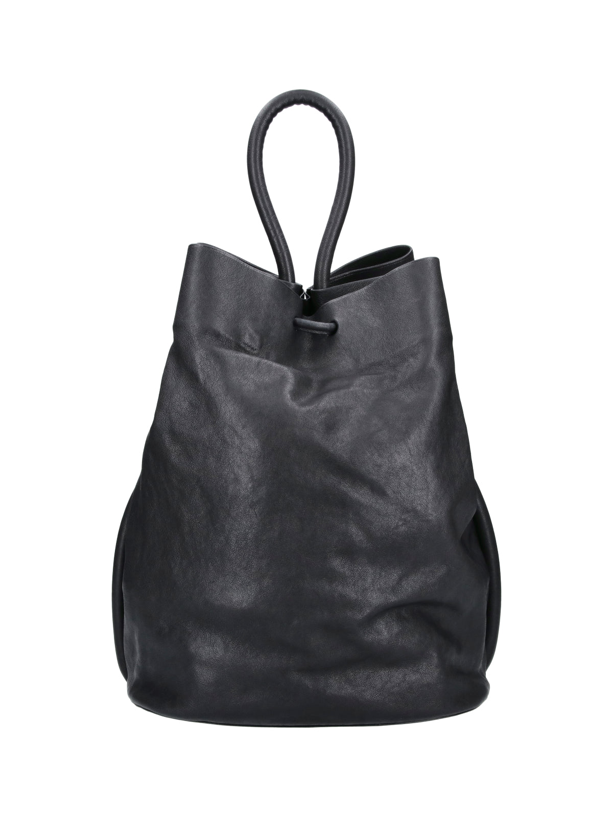 Bucket Bag In Soft Lambskin Leather With Drawstring Closure