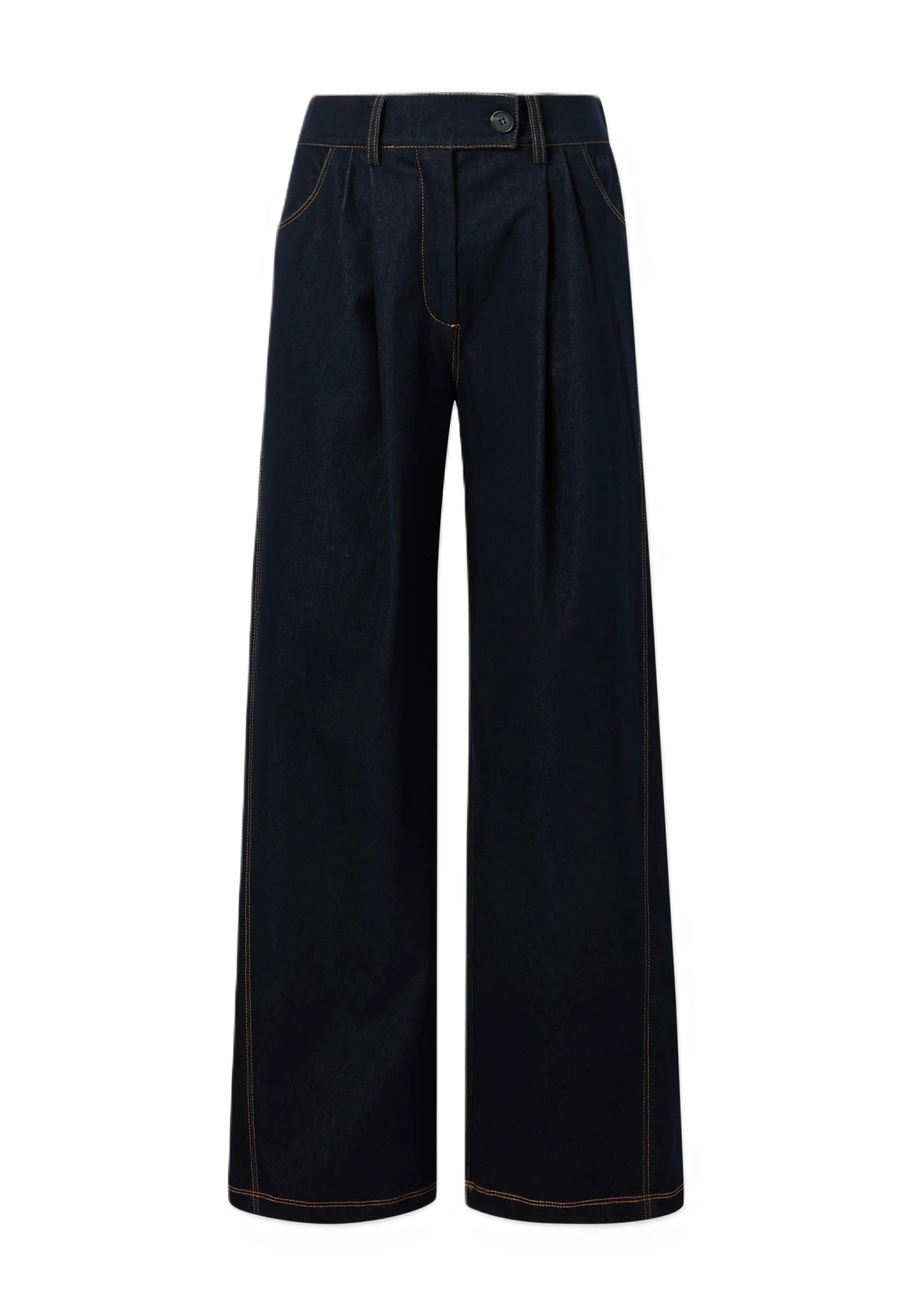 Navy Blue Cotton Blend Trousers