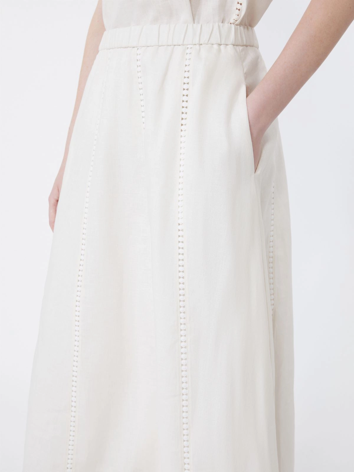 Flared Midi Skirt with Vertical Eyelet Detailing