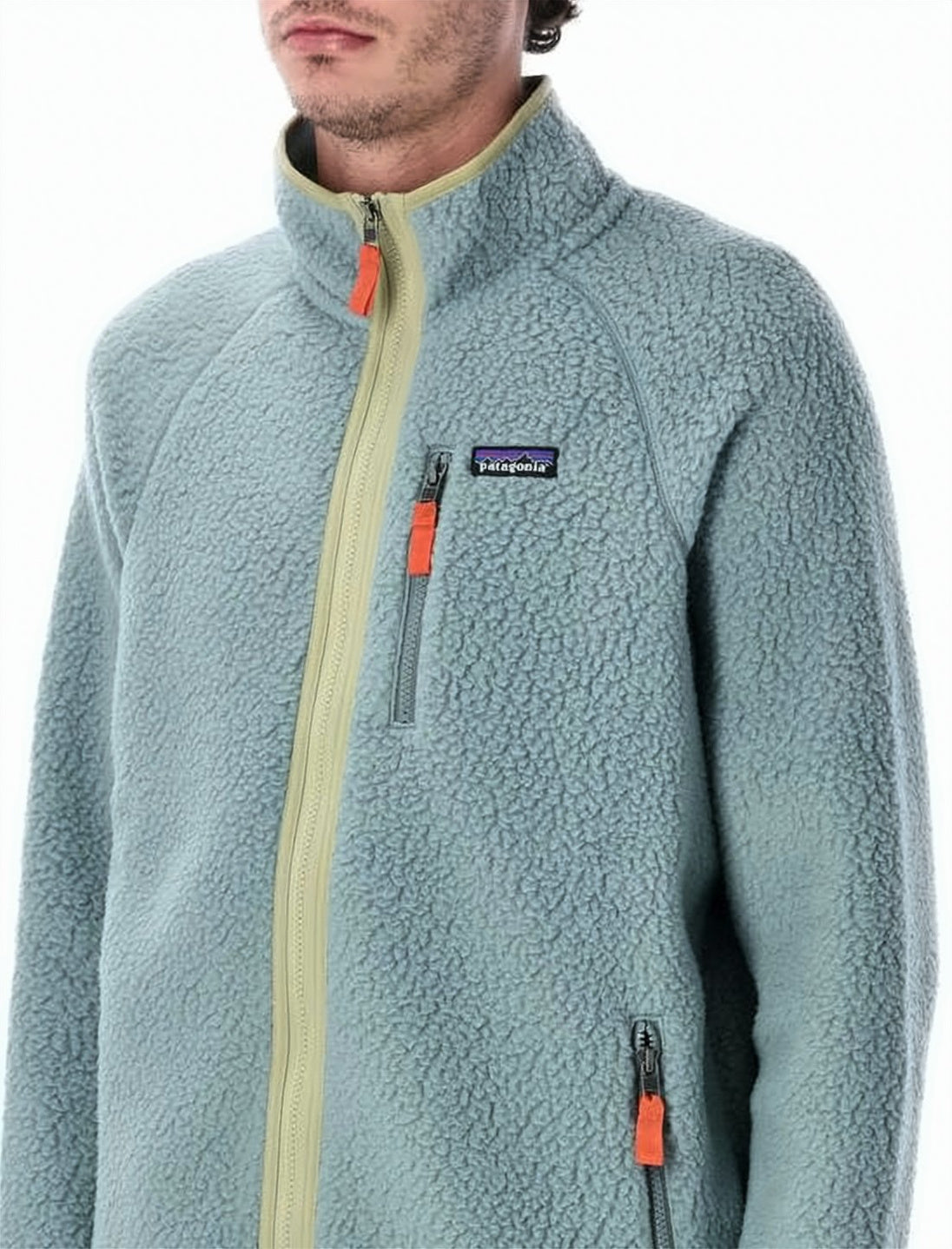 Textured Blue Fleece Jacket With High Collar