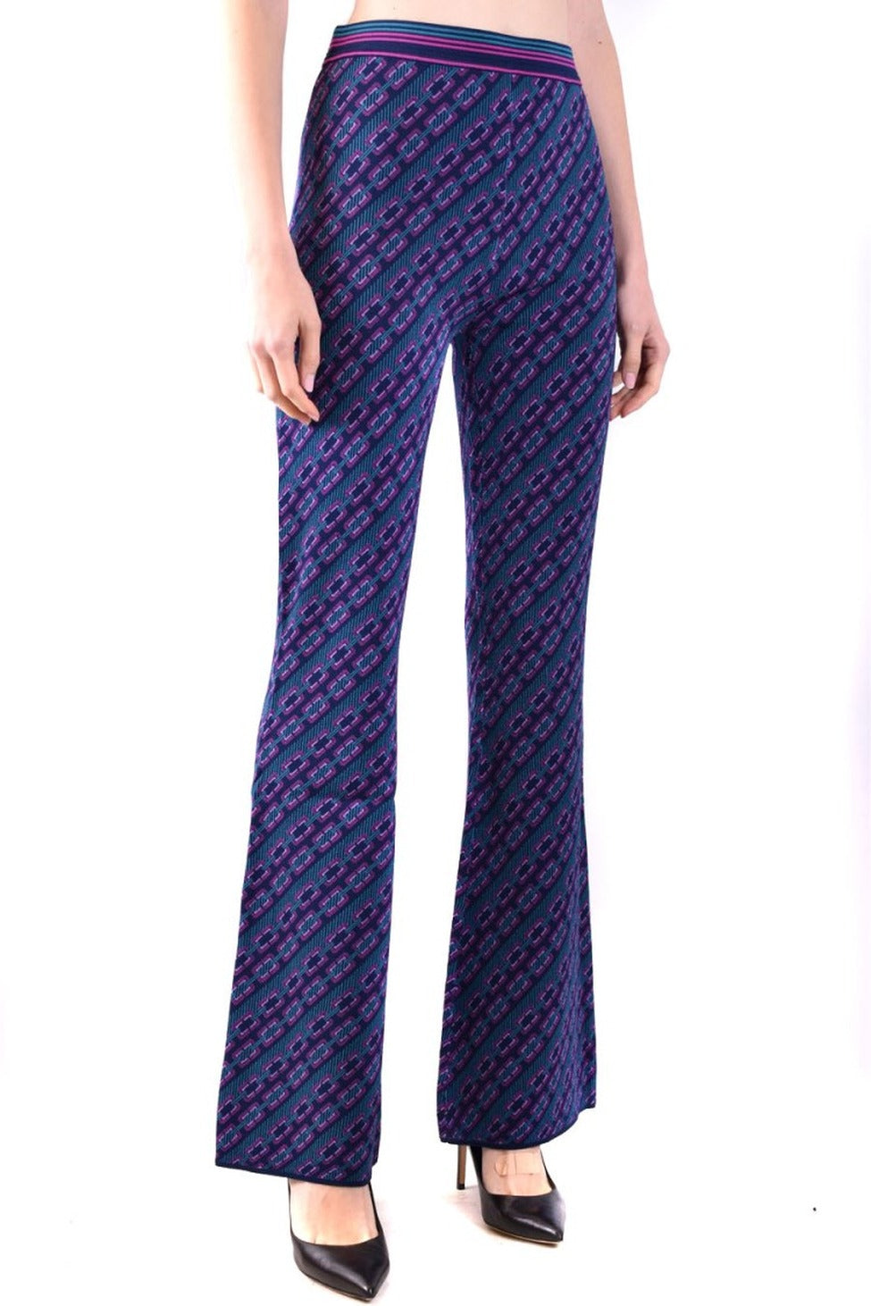 Flared Trousers With Viscose Blend And Pattern Design
