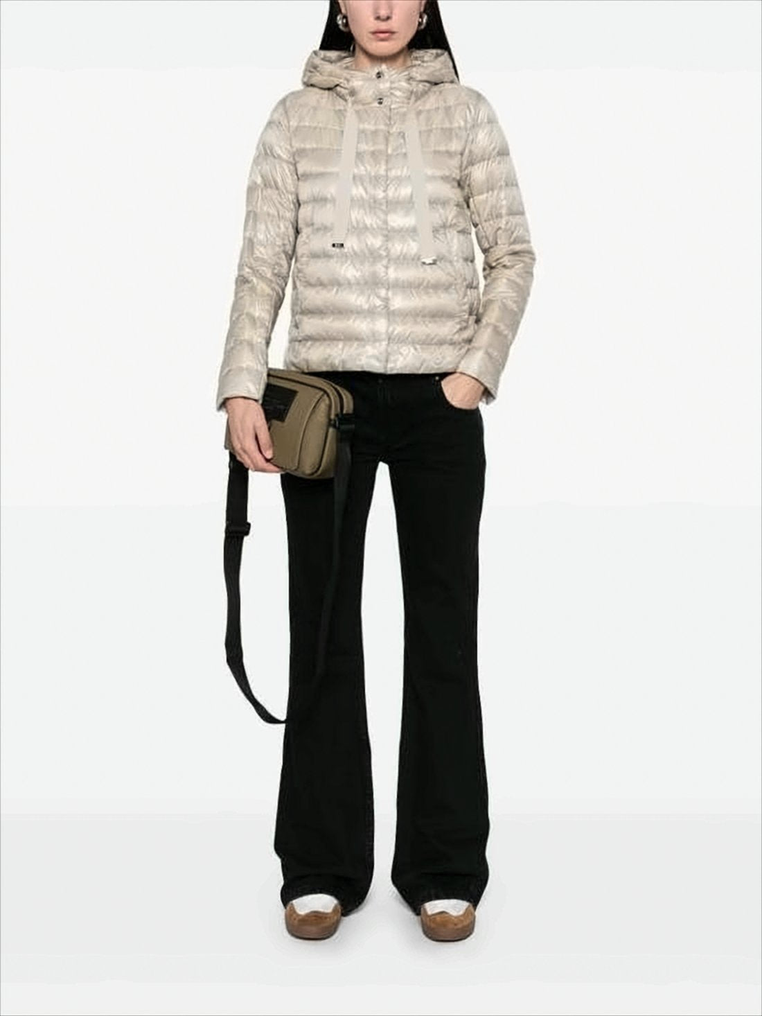 Quilted Padded Jacket With Glossy Finish And Adjustable Hem