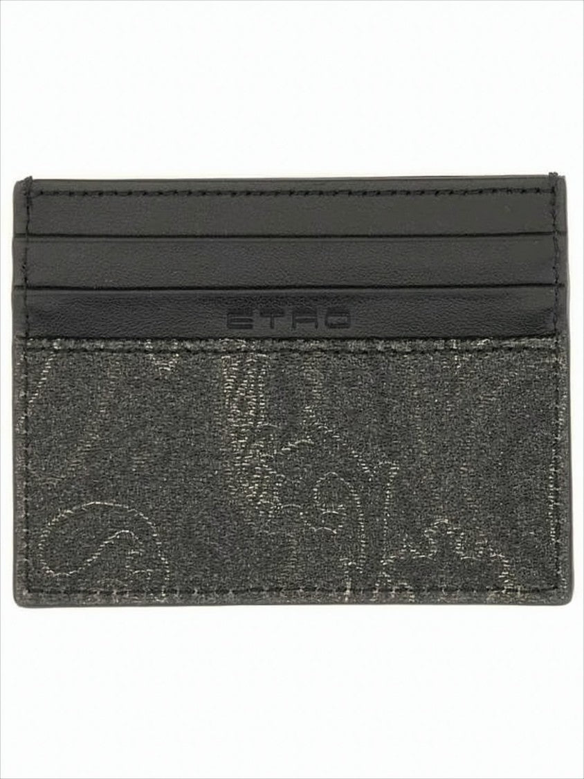 Textured Fabric Cardholder with Leather Trim