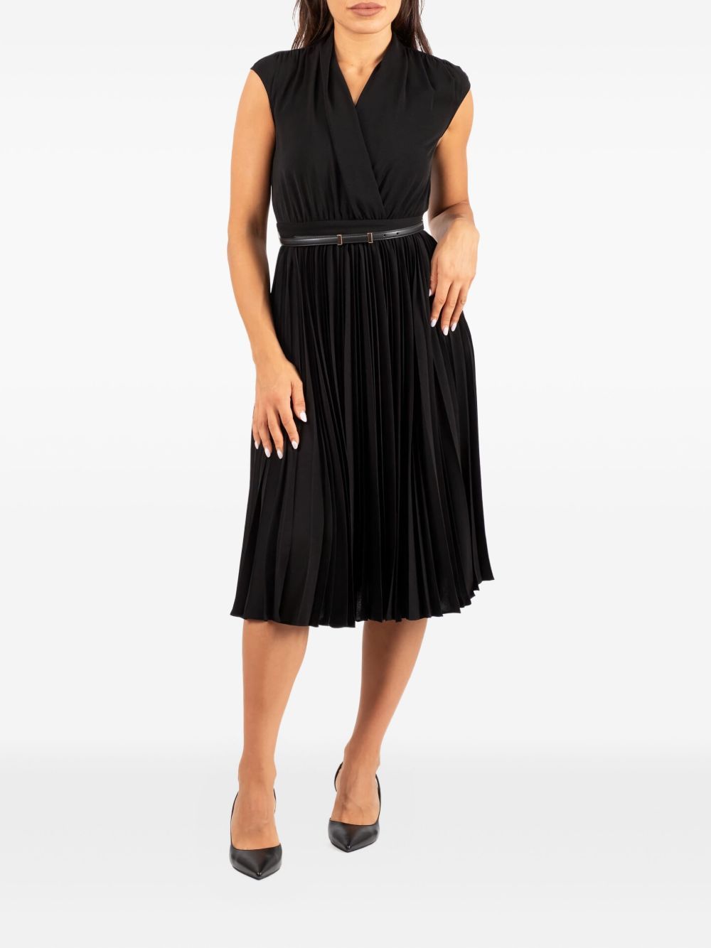 Elegant Black Midi Dress With Pleated Skirt