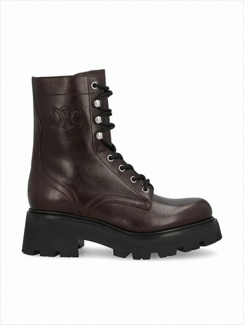 Deep Brown Calf Leather Lace-Up Boots with Rugged Sole
