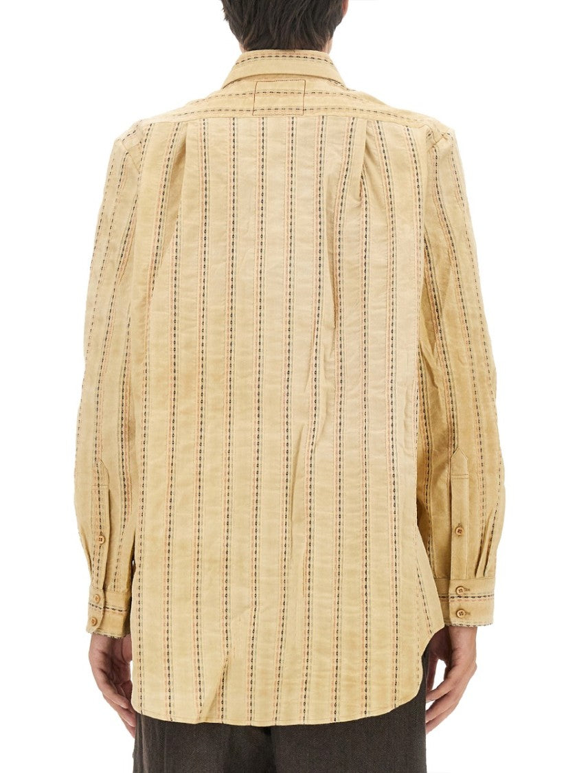 Oversized Striped Cotton Shirt With Contrast Stitching