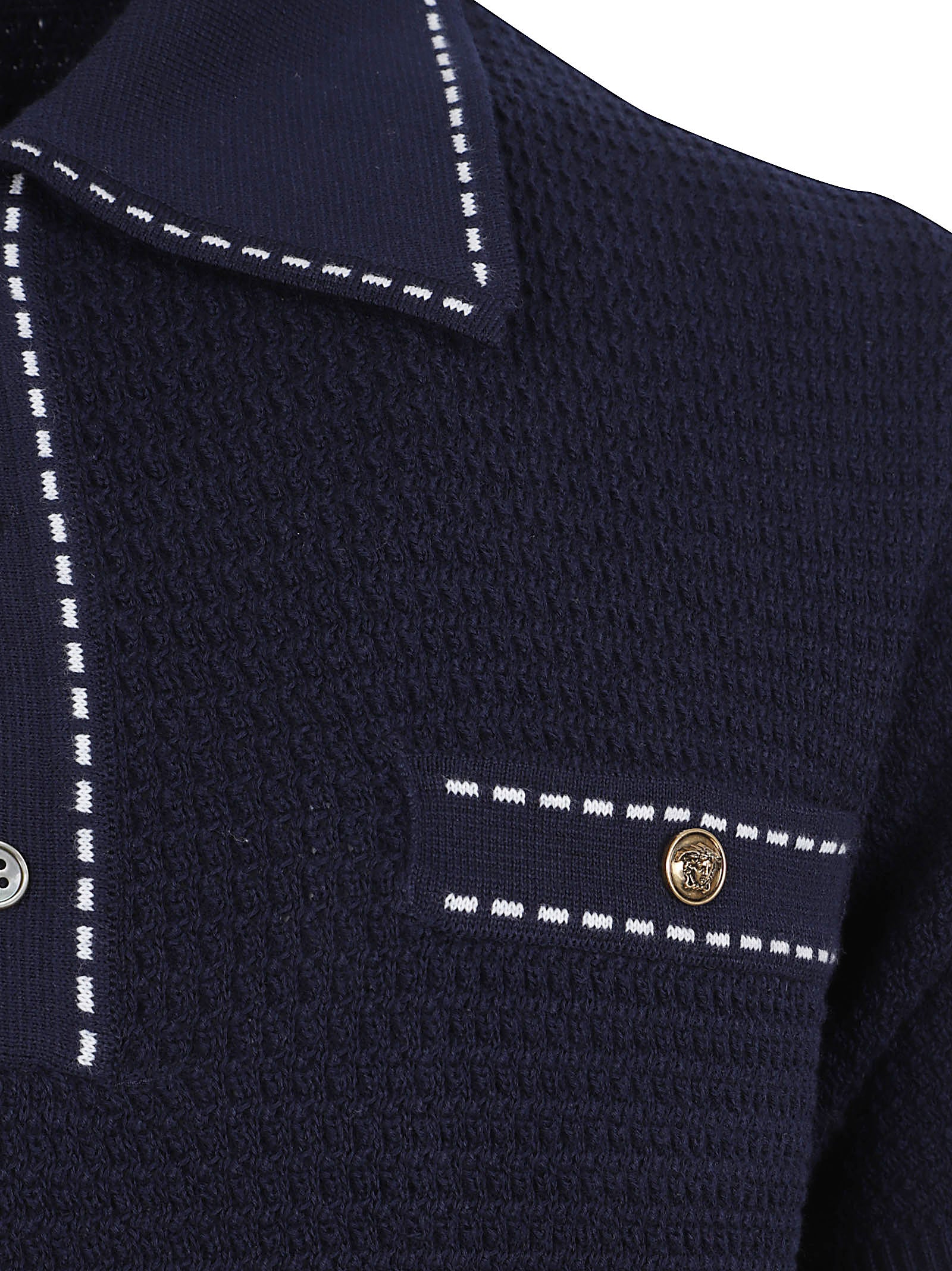 Textured Cotton Polo with Iconic Medusa Detail
