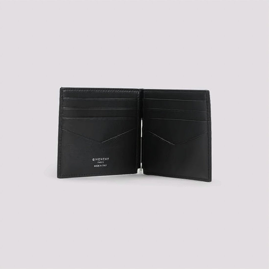 Textured Black Calf Leather Money Clip Bifold Wallet