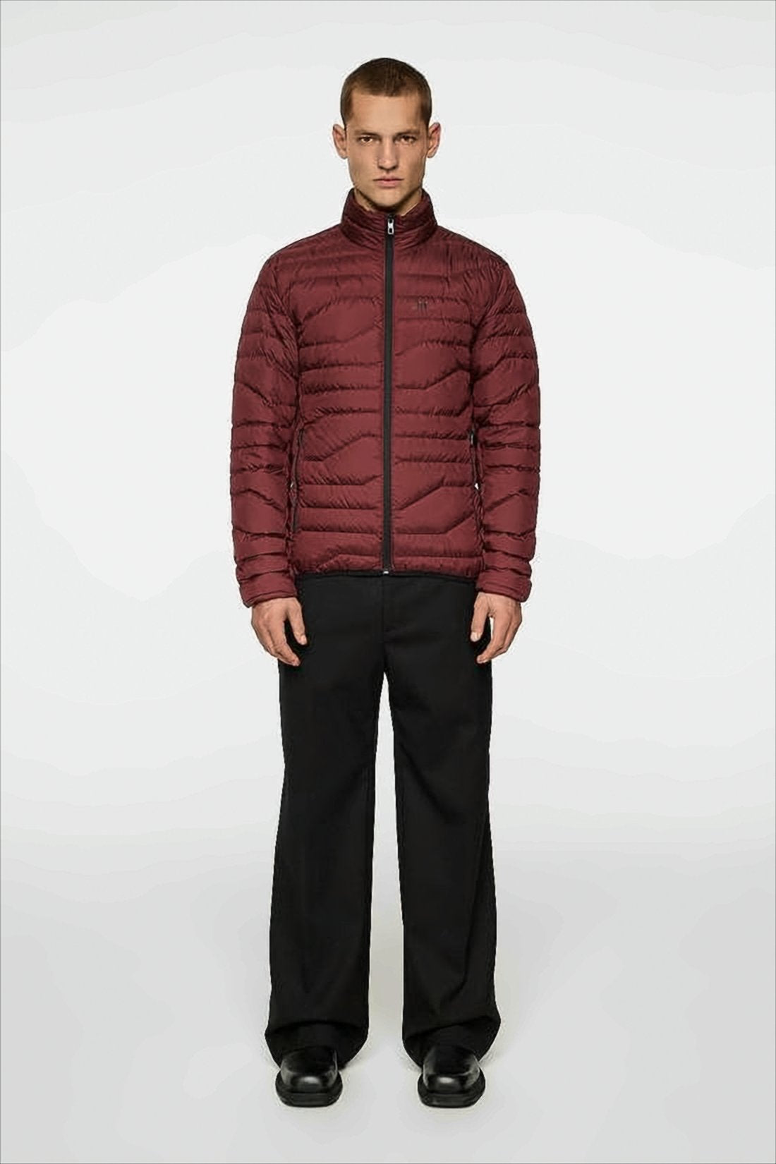 Quilted Burgundy Casual Jacket with Stand Collar