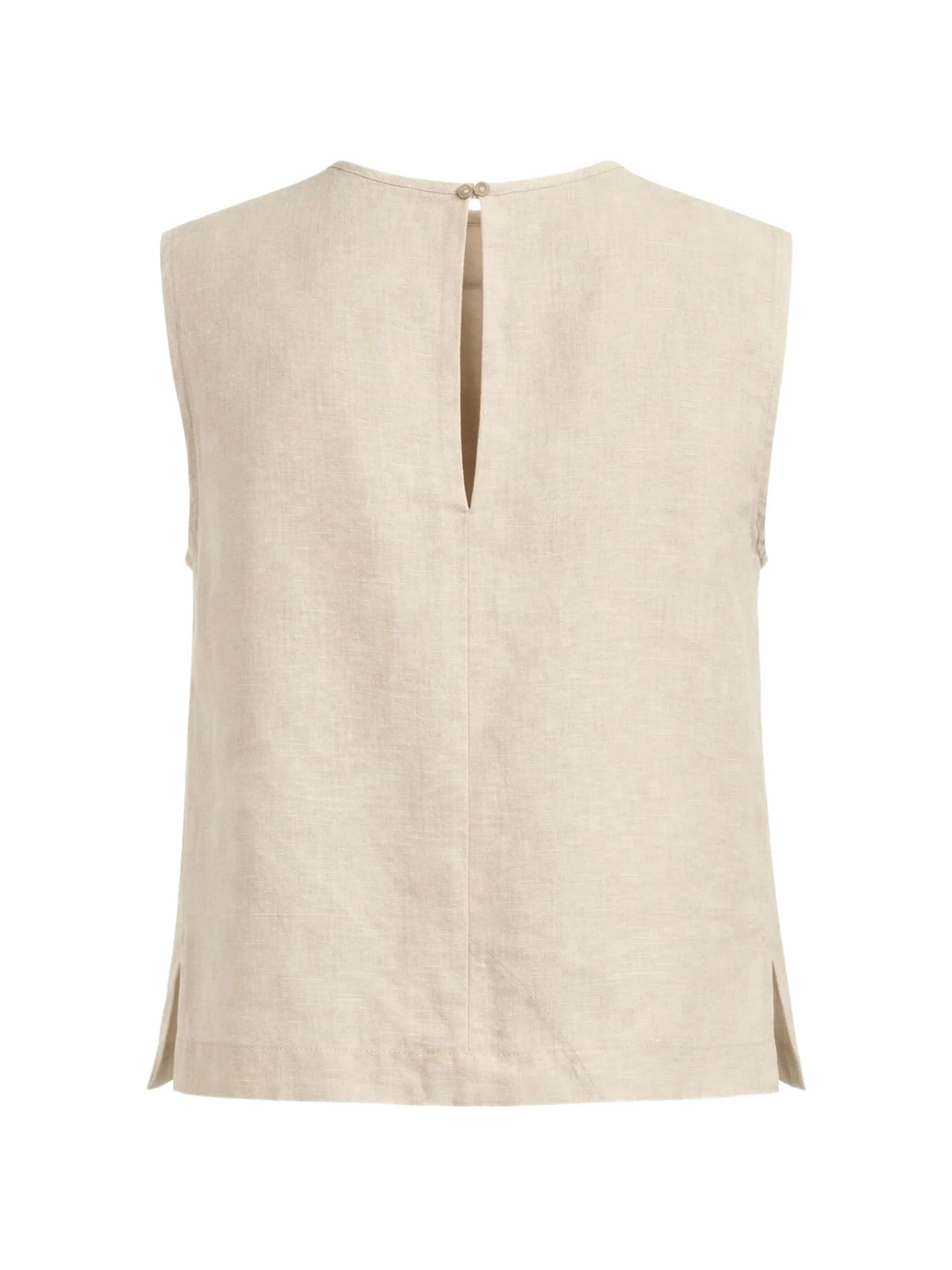 Boxy Sleeveless Floral Pattern Beige Top