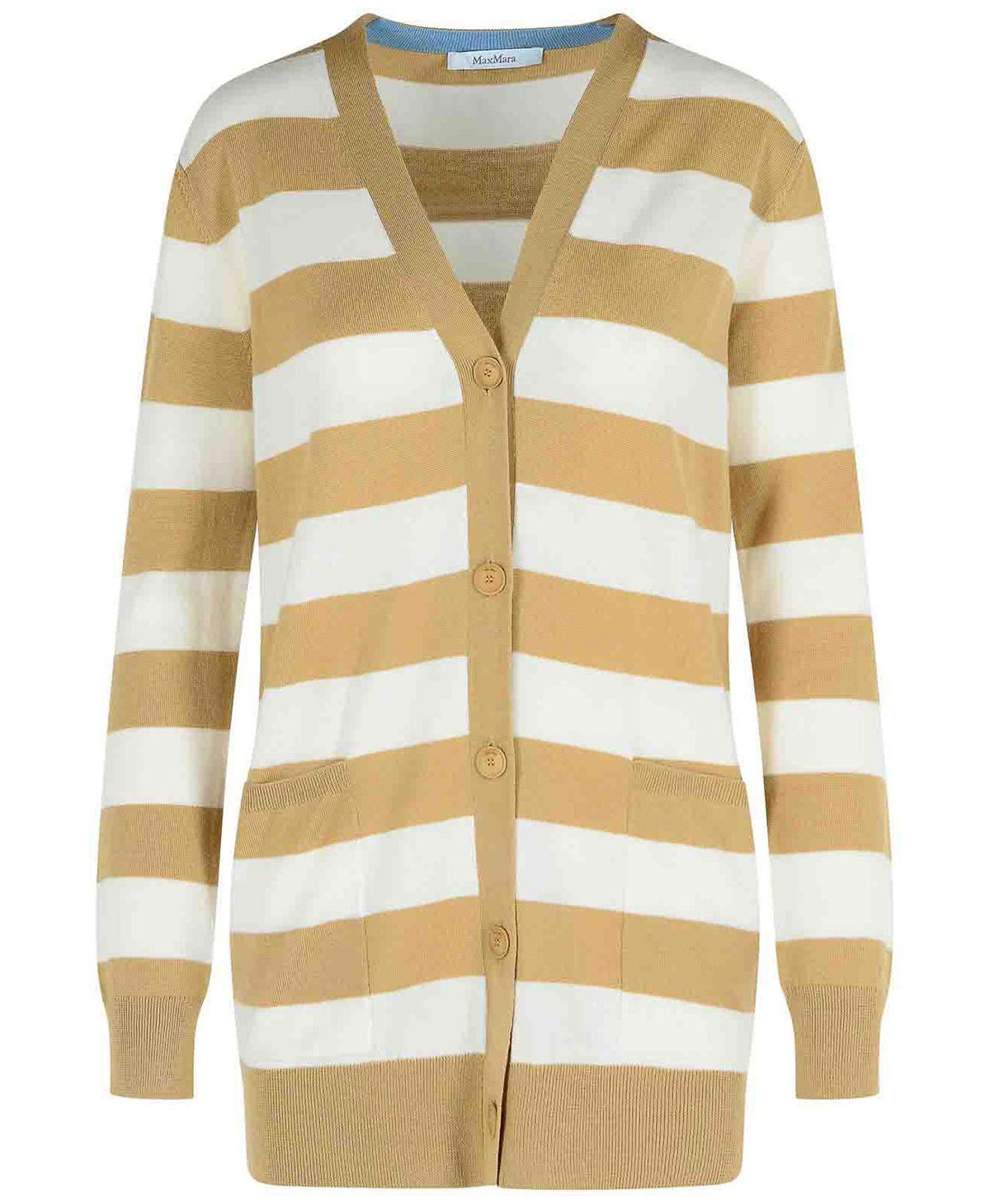 Beige and White Striped Wool Cardigan