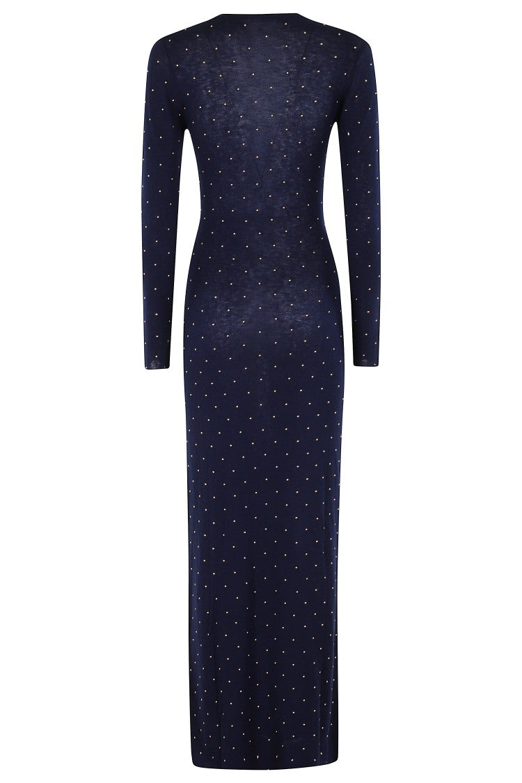 Fitted Long Dress With Golden Studded Embellishments