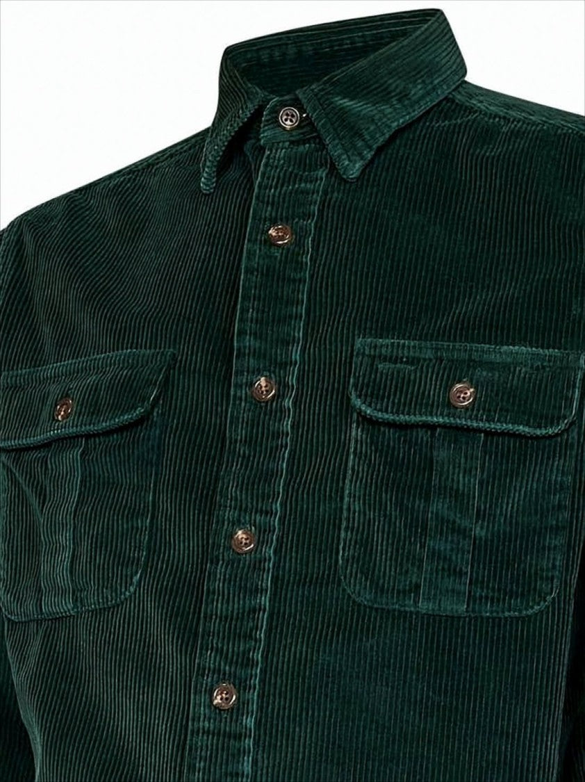 Long-Sleeve Corduroy Shirt with Elbow Patches and Classic Collar