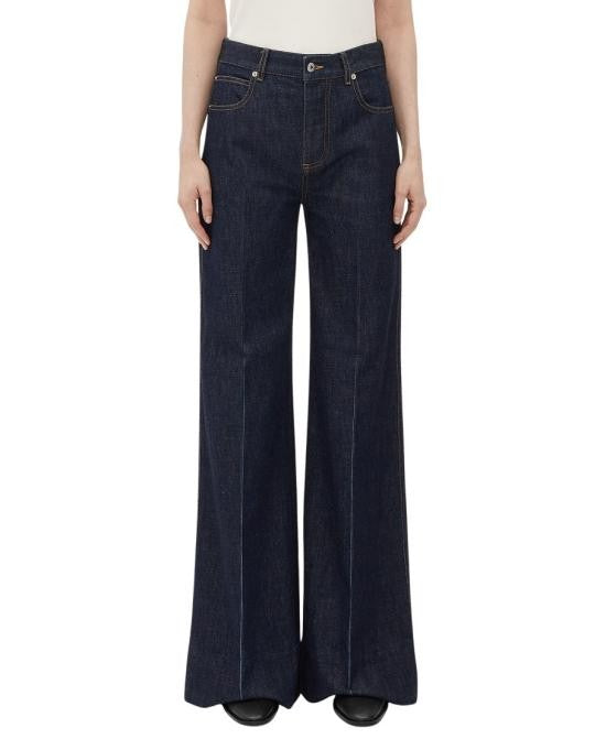 High-Waisted Wide-Leg Denim Pants with Textured Patch