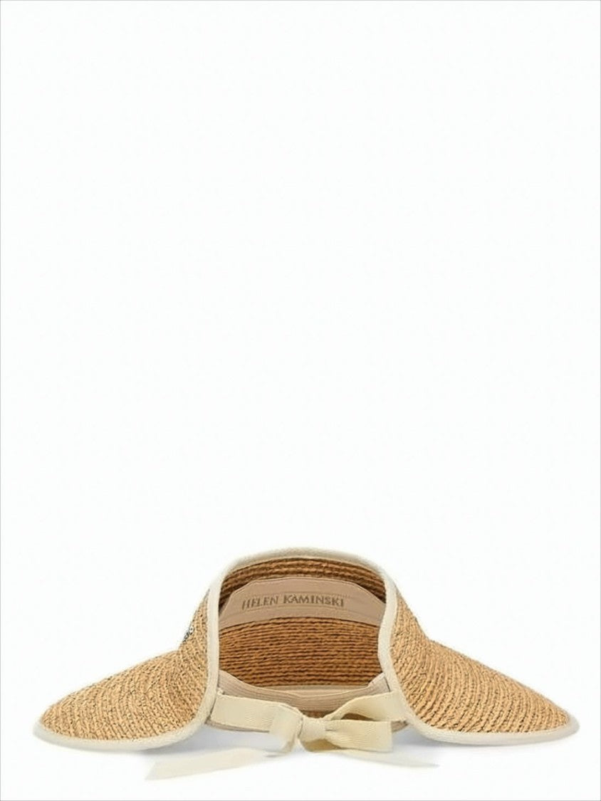 Wide-Brimmed Raffia Visor Hat with Adjustable Tie Closure