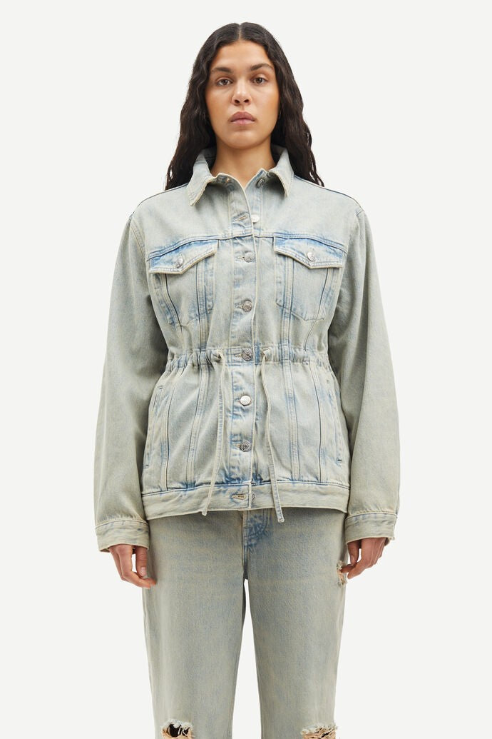 Loose-Fit Denim Jacket With Waist Drawstring