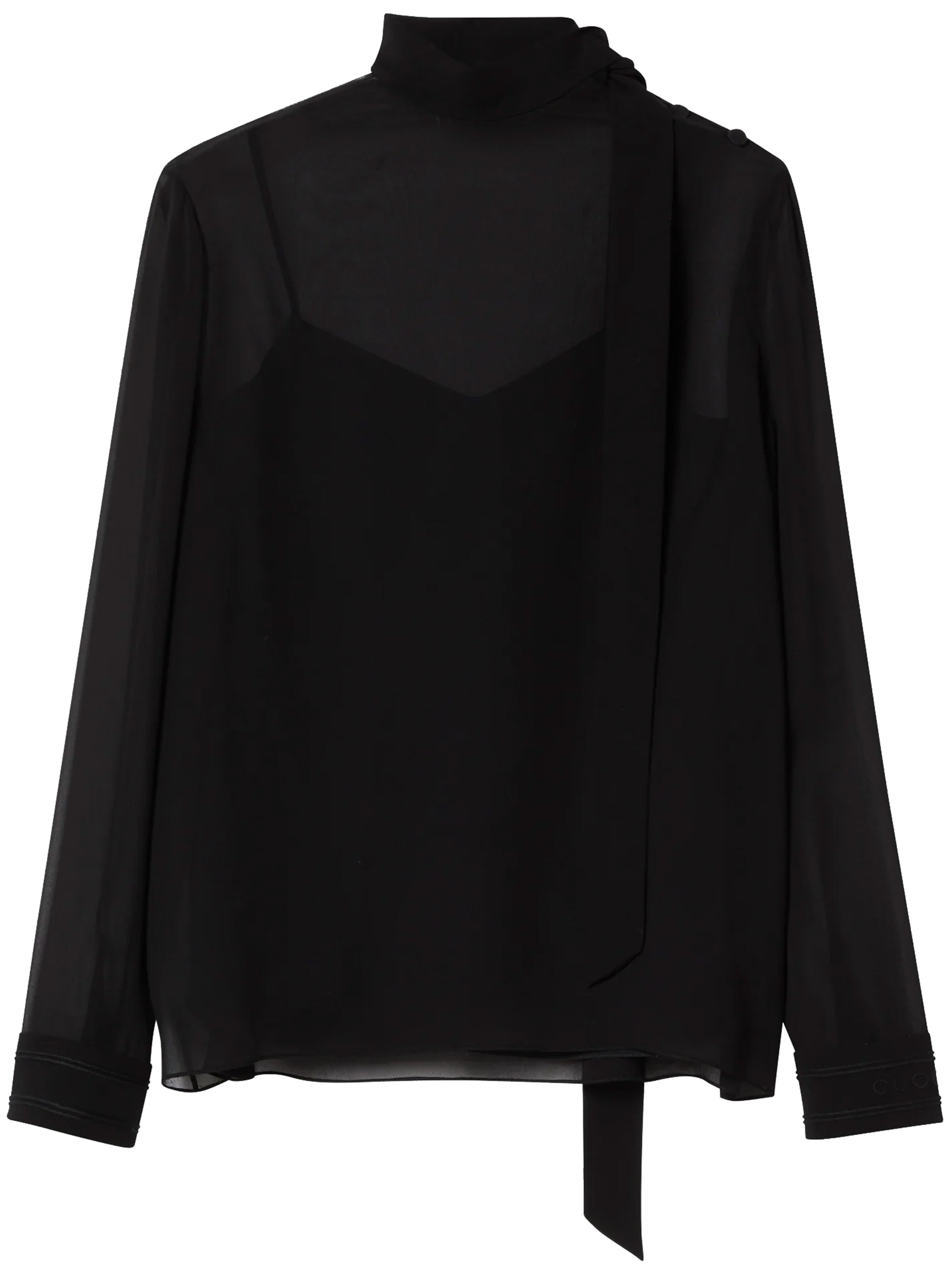 Black Sheer Silk Georgette Bow Top
