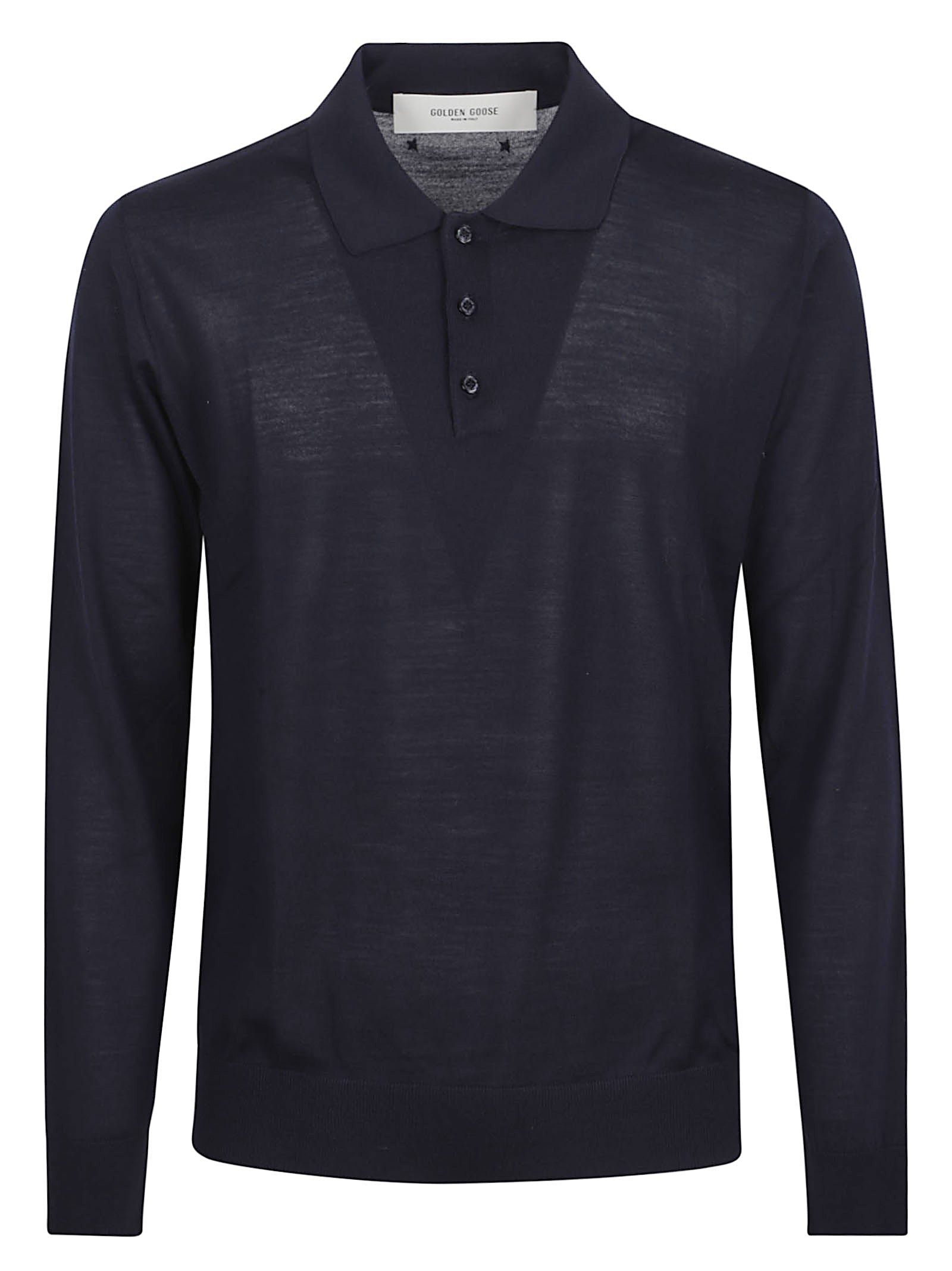 Navy Blue Virgin Wool Polo Sweater