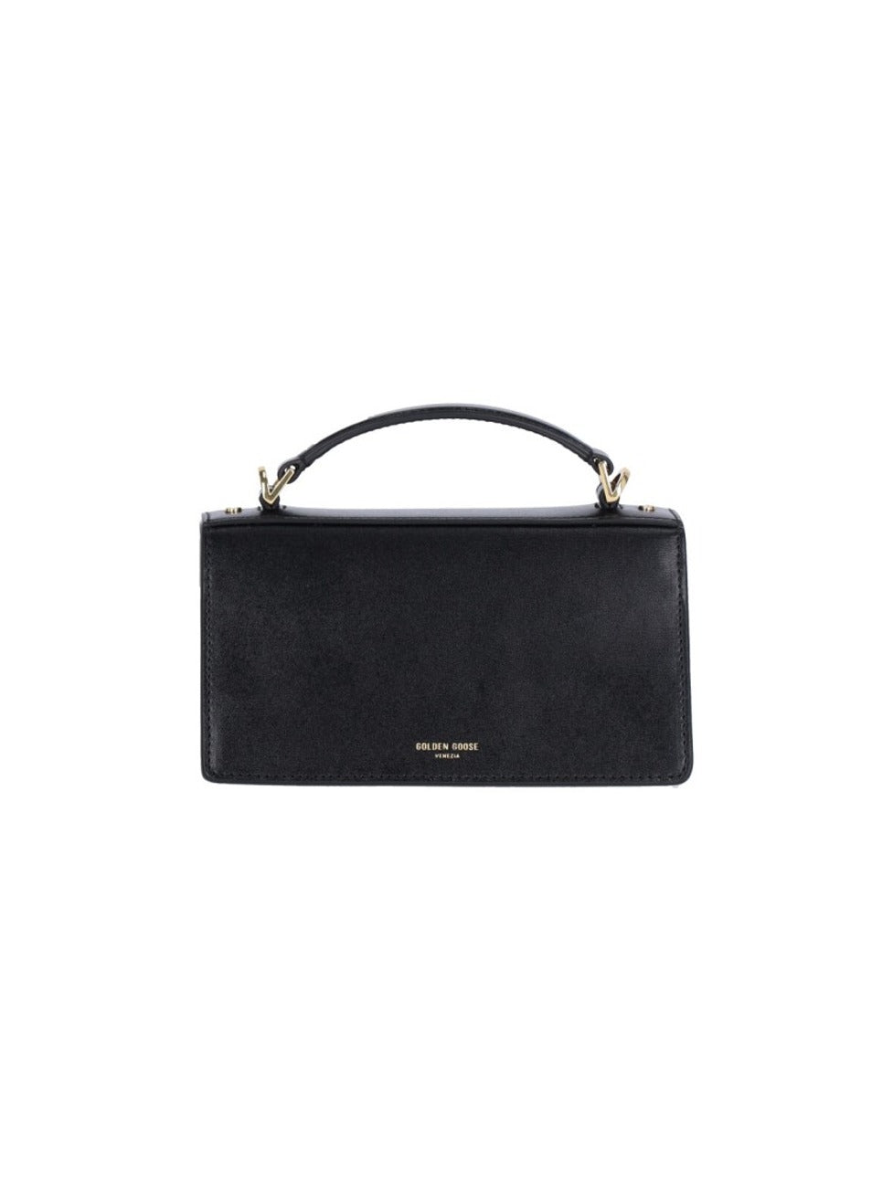Structured Black Leather Handbag With Gold-Tone Logo Plaque