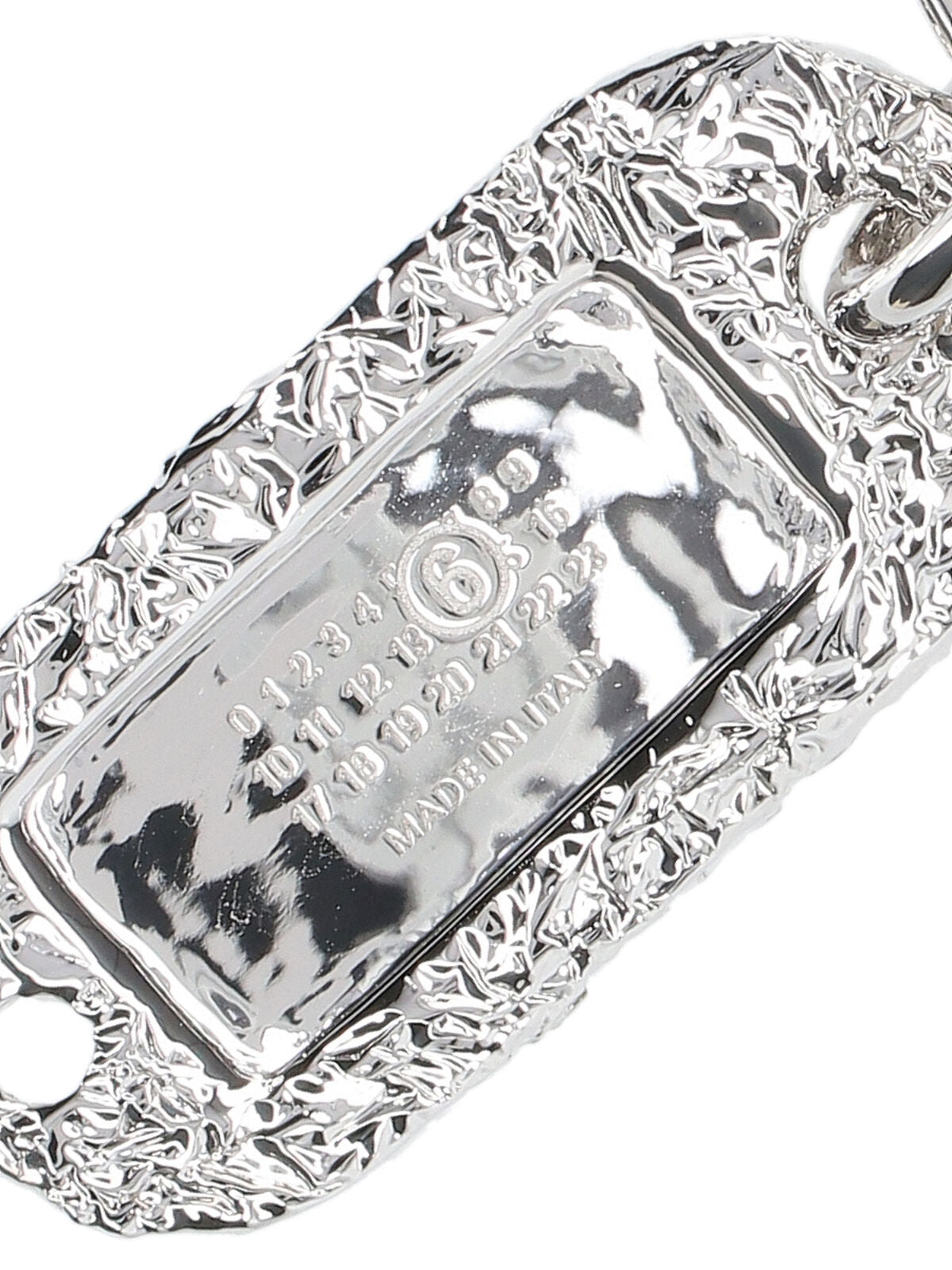 Textured Silver-Plated Brass Keychain with Numeric Logo