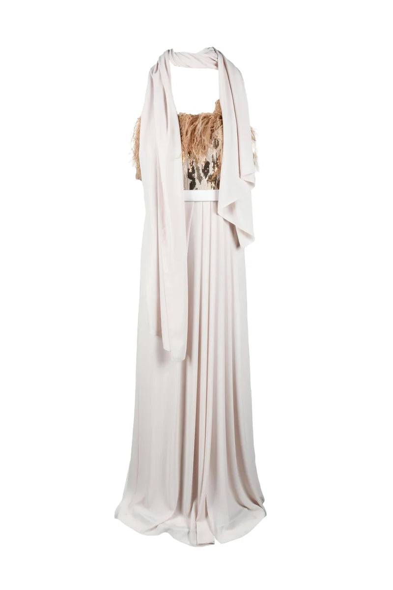 Floor-Length Dress with Leopard Print Bodice