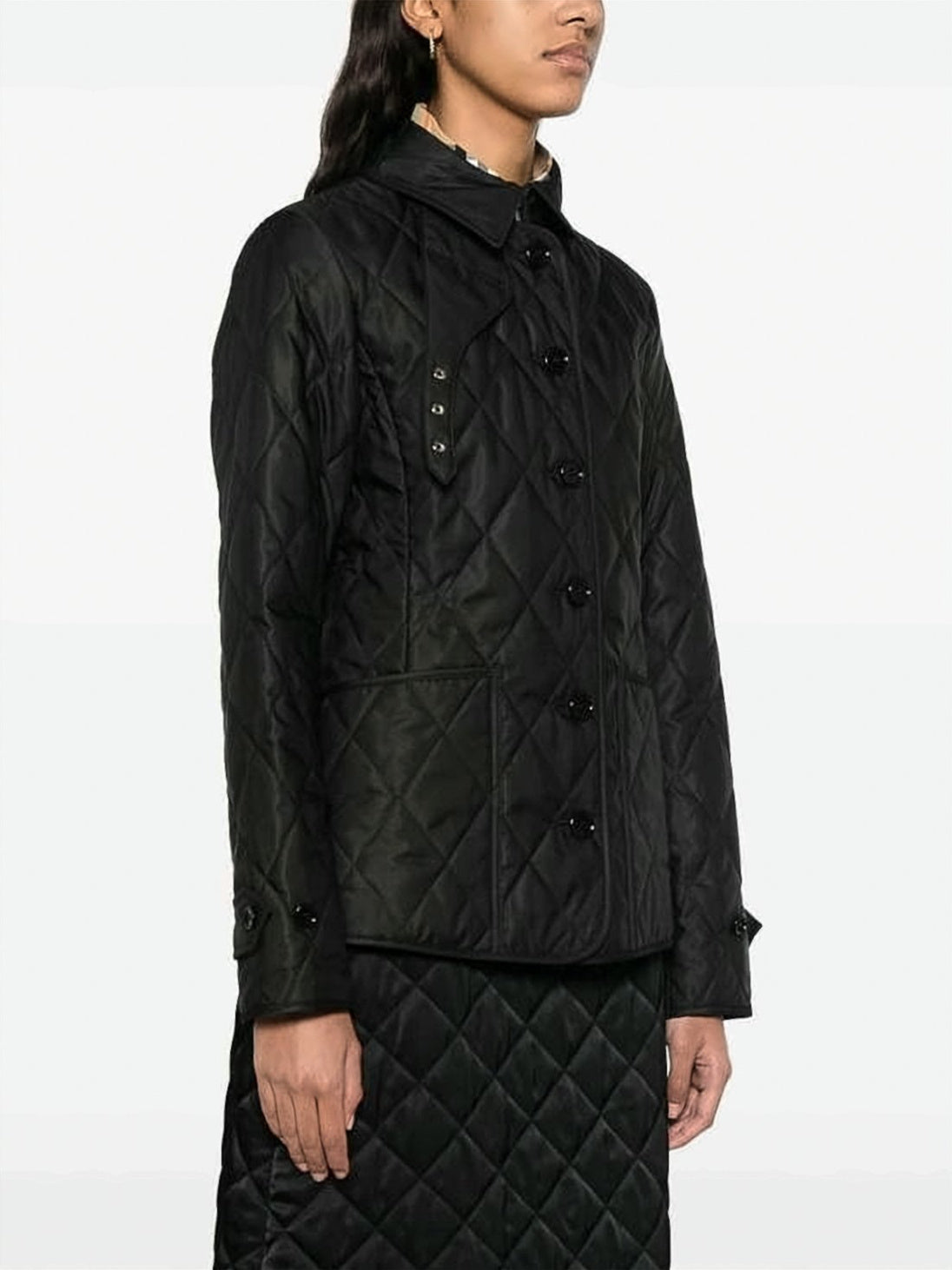 Quilted Casual Jacket with Classic Collar and Adjustable Straps