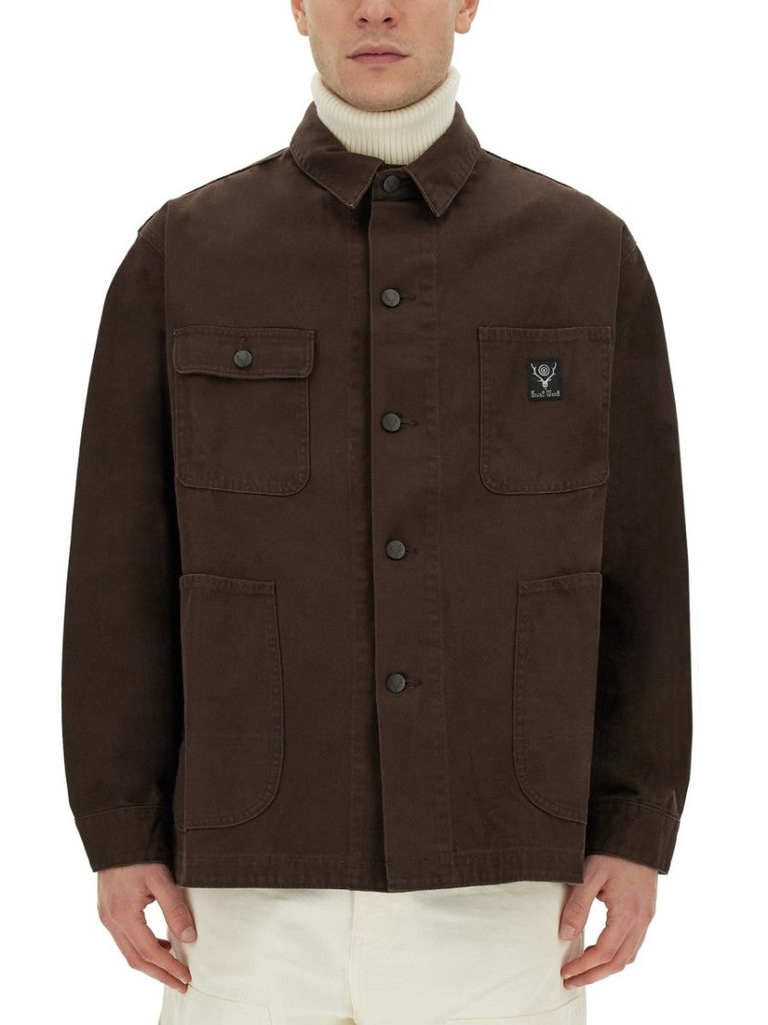 Brown Utility Jacket with Classic Collar and Structured Silhouette